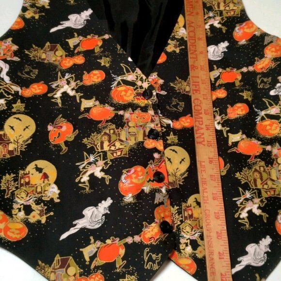 Vintage 1990s Halloween Vest Women Large Black Pumpkin Witch Ghost Novelty - Picture 5 of 16